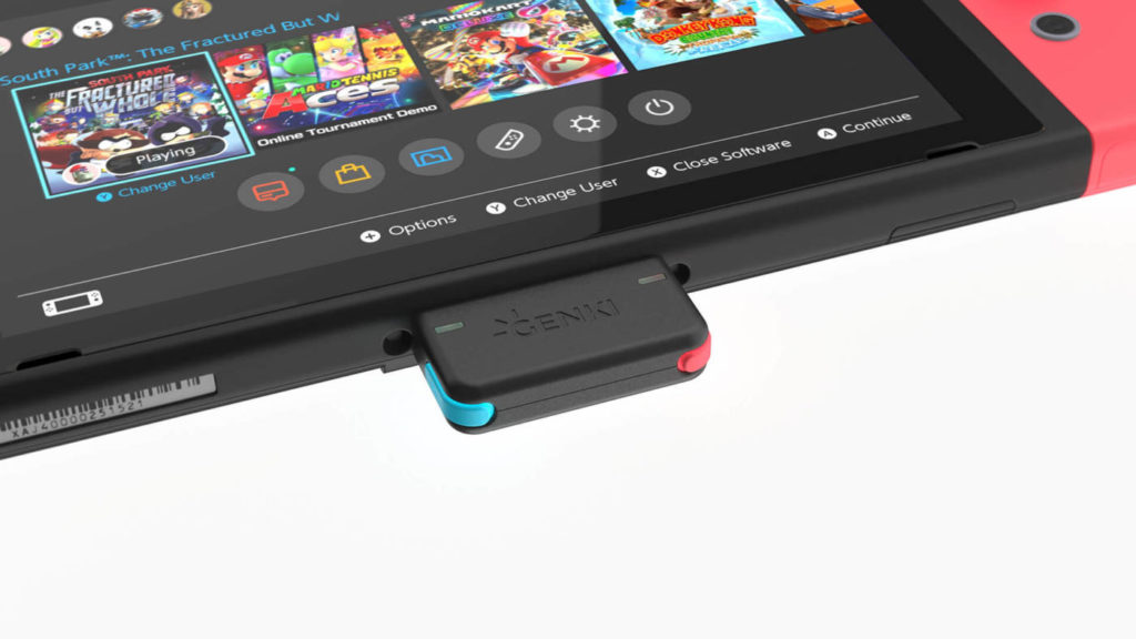 Genki branché à une Nintendo Switch